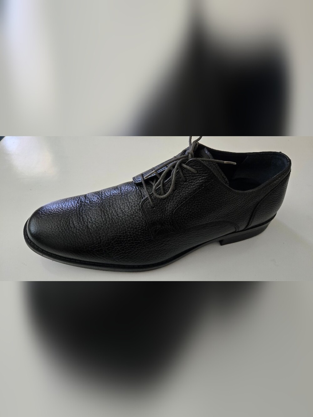 Cole Haan Black Pebbled Leather Derby Shoes: Business - Business Casual - Casual